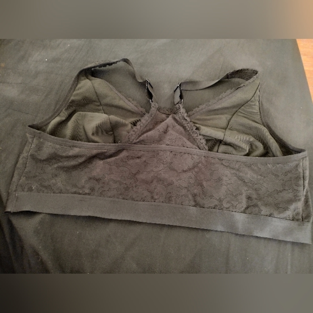 Cacique Bralette Blk w Lace Size 22/24 Stretch Elastic Slip On Style Adjustable - Picture 2 of 7